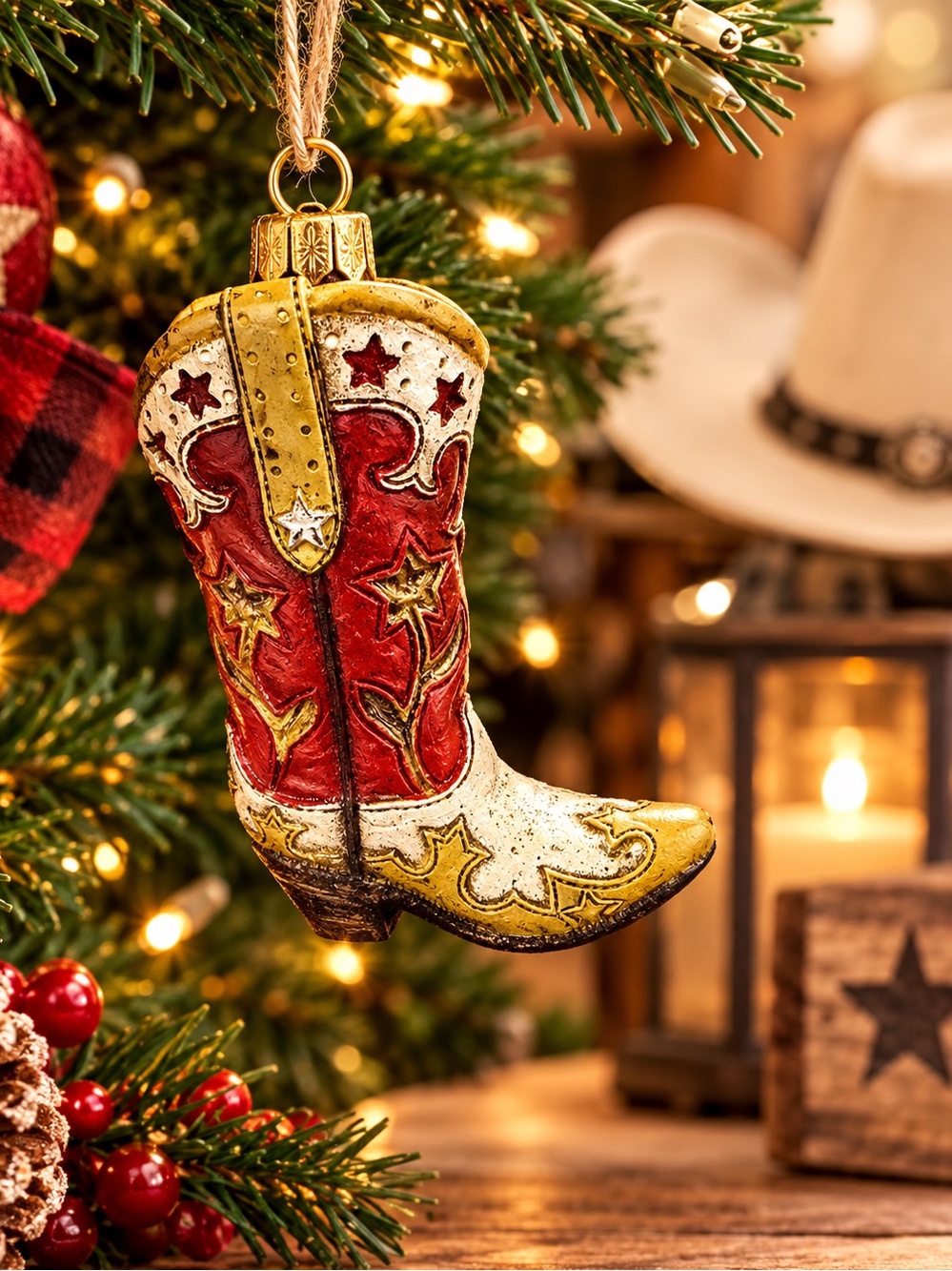 Vintage Cowboy Boot Christmas Ornament Western Rustic Holiday Decor